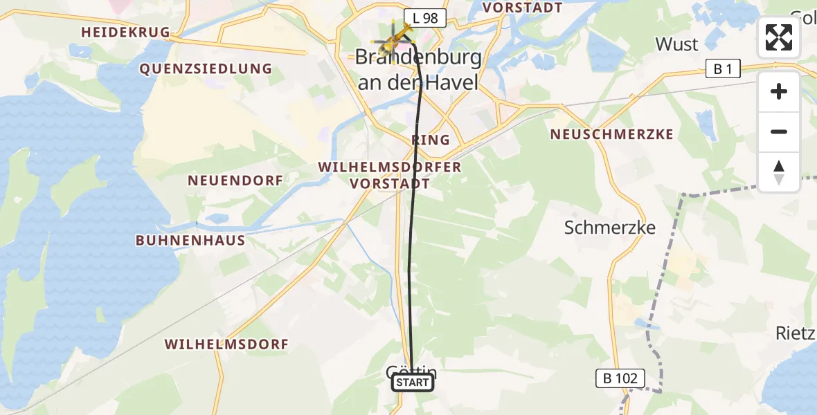 Flugroute Rettungshubschrauber Brandenburg an der Havel - Brandenburg an der Havel, 27 April 2026, 10:09