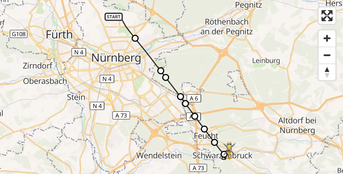 Flugroute Ambulanzhubschrauber Flughafen Nuremberg - Schwarzenbruck, 27 April 2026, 10:09