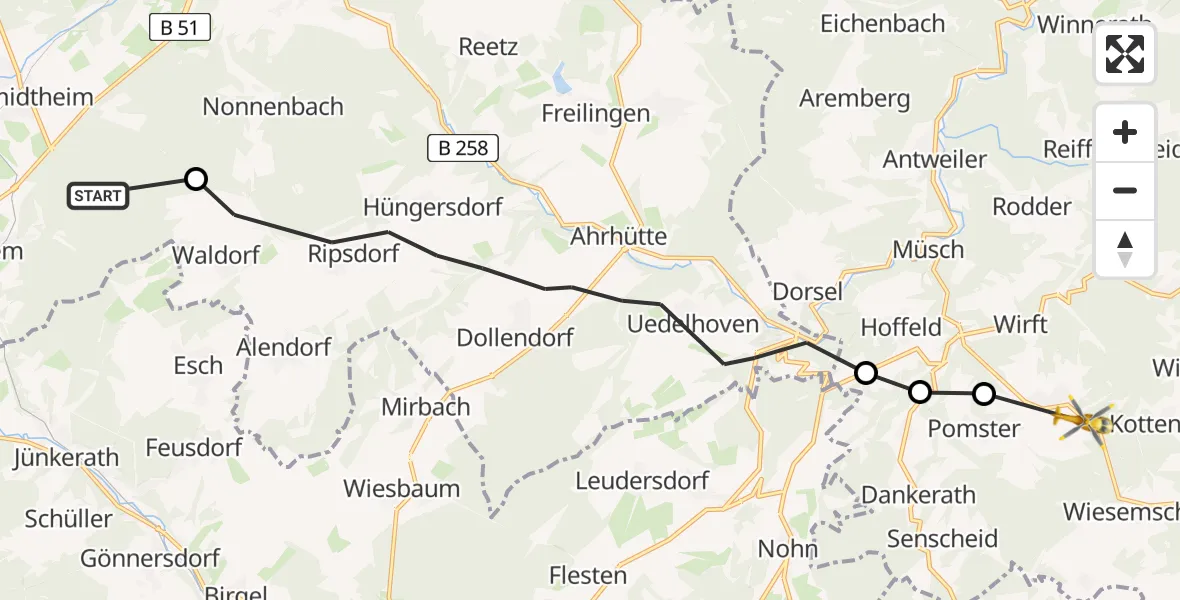Flugroute Ambulanzhubschrauber Dahlem - Barweiler, 27 April 2026, 10:12