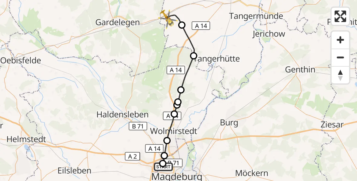Flugroute Rettungshubschrauber Magdeburg Hospital - Stendal, 27 April 2026, 10:16