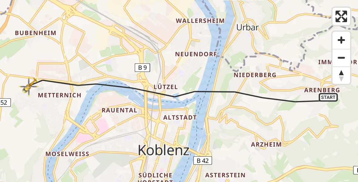 Flugroute Rettungshubschrauber Koblenz - Koblenz, 27 April 2026, 10:18