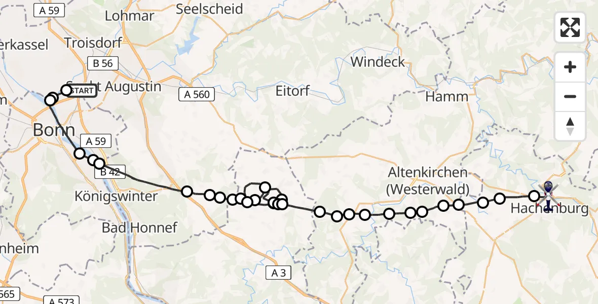 Flugroute Polizeihubschrauber Sankt Augustin - Hachenburg, 27 April 2026, 10:23