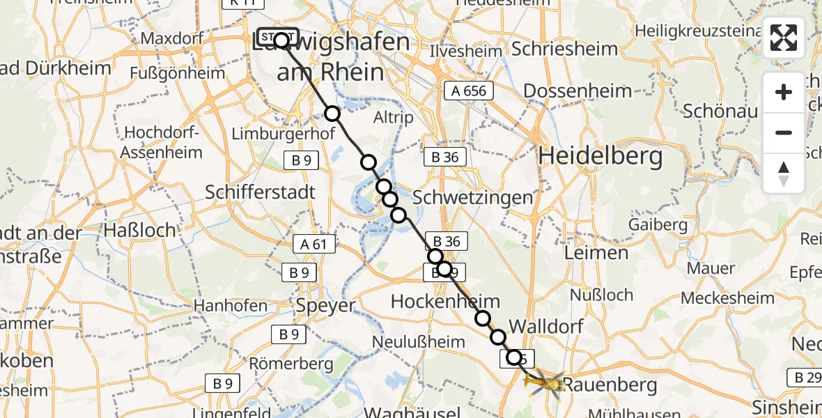 Flugroute Rettungshubschrauber Ludwigshafen Accident Hospital - St. Leon-Rot, 27 April 2026, 10:27
