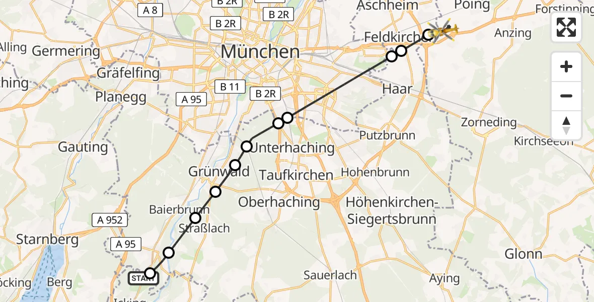 Flugroute Rettungshubschrauber Icking - Vaterstetten, 27 April 2026, 10:28
