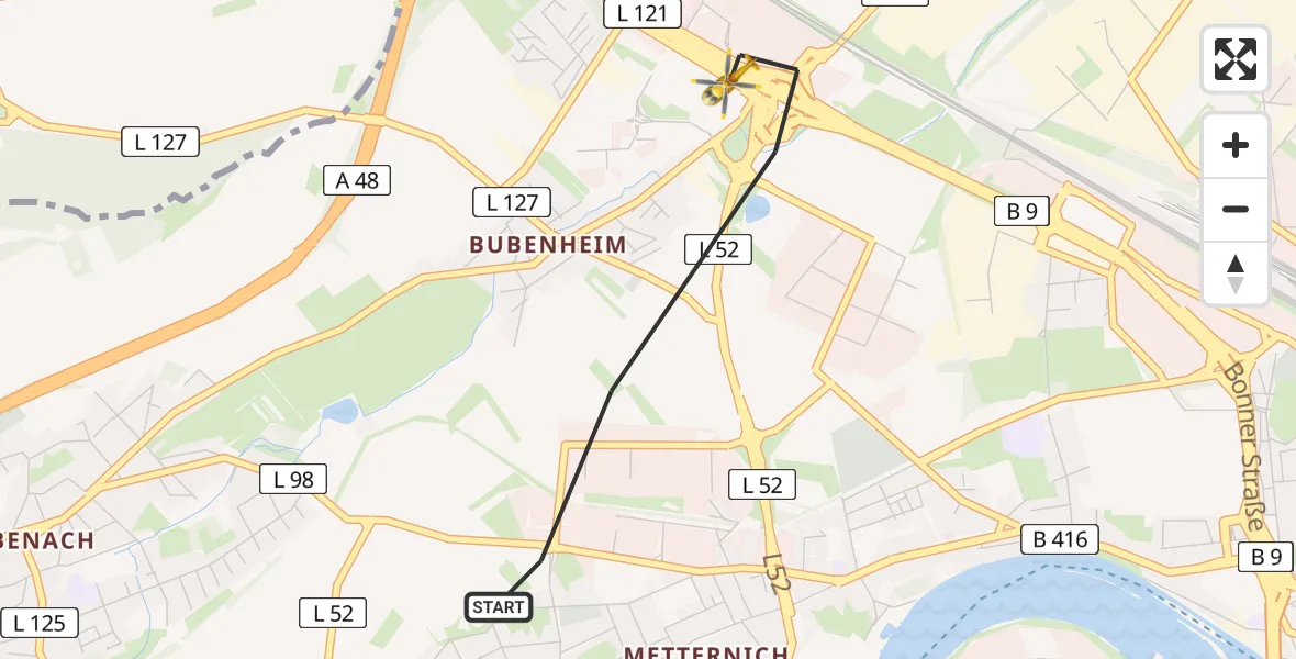 Flugroute Rettungshubschrauber Koblenz - Koblenz, 27 April 2026, 10:28