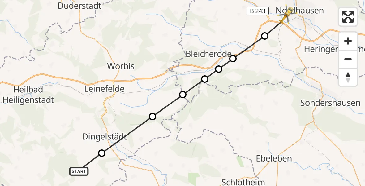 Flugroute Rettungshubschrauber Küllstedt - Nordhausen, 27 April 2026, 10:28