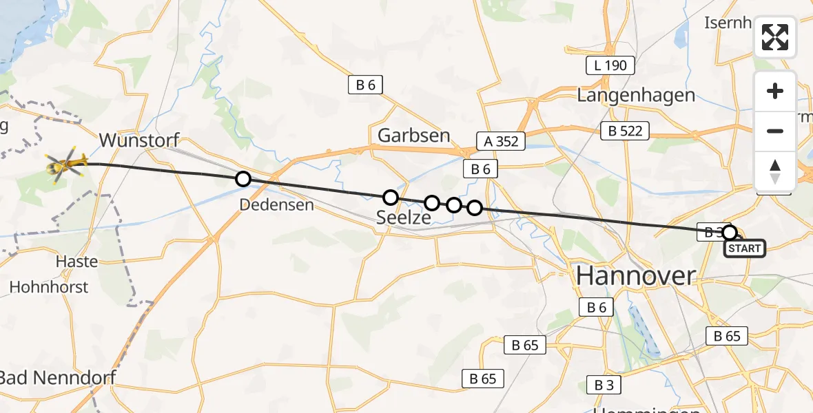 Flugroute Rettungshubschrauber Hannover Luftrettung Hubschrauberlandeplatz (Christoph 4) - Wunstorf, 27 April 2026, 10:30