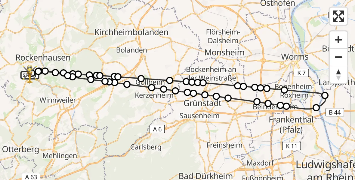 Flugroute Rettungshubschrauber Imsweiler UL - Imsweiler UL, 27 April 2026, 10:32