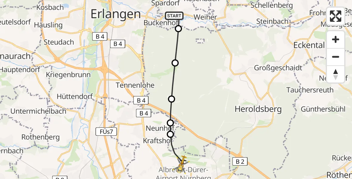 Flugroute Rettungshubschrauber Uttenreuth - Flughafen Nuremberg, 27 April 2026, 10:32