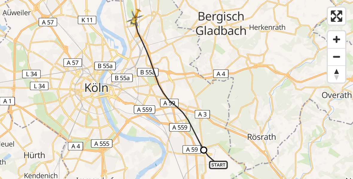 Flugroute Rettungshubschrauber Köln Bonn Flughafen - Köln, 27 April 2026, 10:36