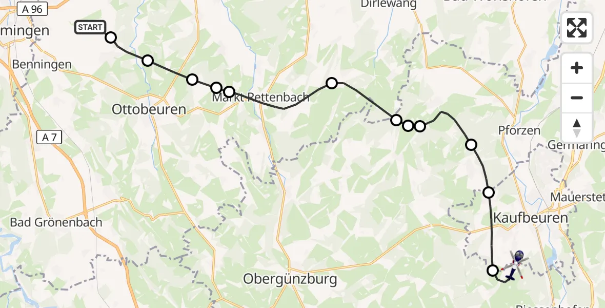 Flugroute Polizeihubschrauber Memmingen Allgau Flughafen - Ruderatshofen, 27 April 2026, 10:39