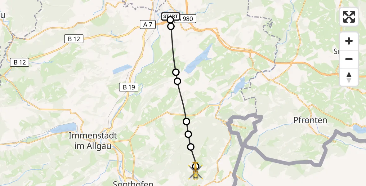 Flugroute Rettungshubschrauber Kempten-Durach Flugplatz - Bad Hindelang, 27 April 2026, 10:40
