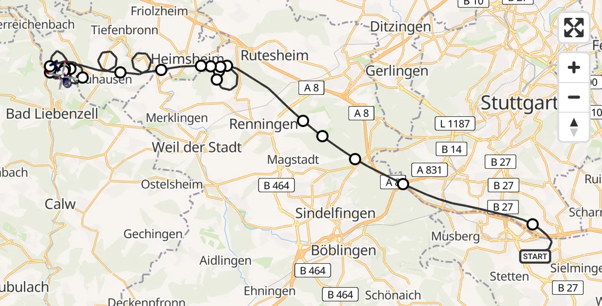 Flugroute Polizeihubschrauber Flughafen Stuttgart - Bad Liebenzell, 27 April 2026, 10:40