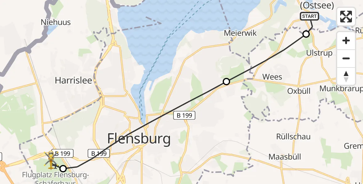 Flugroute Rettungshubschrauber Glücksburg (Ostsee) - Flensburg-Schäferhaus Flughafen, 27 April 2026, 10:44