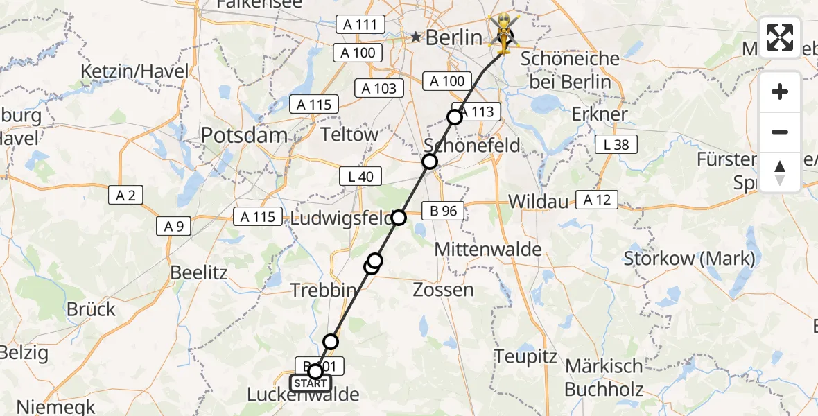 Flugroute Rettungshubschrauber Luckenwalde - Berlin Emergency Hospital, 27 April 2026, 10:46