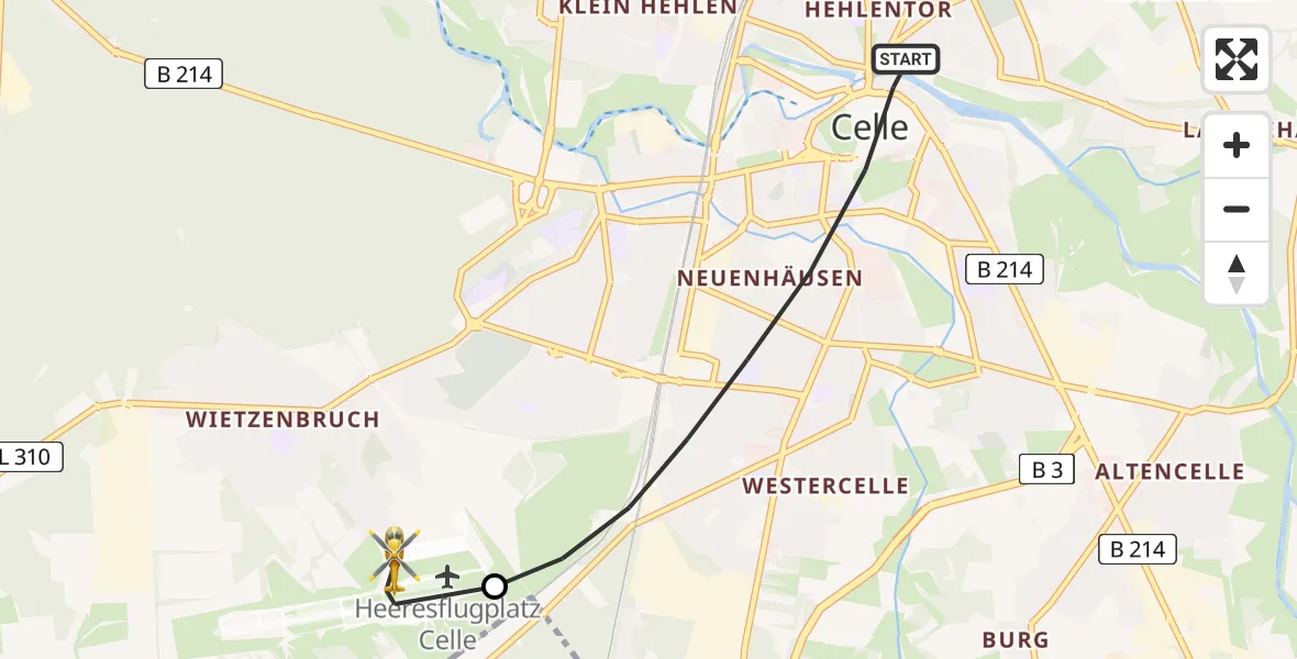 Flugroute Rettungshubschrauber Celle - Celle Army Flugplatz, 27 April 2026, 10:49