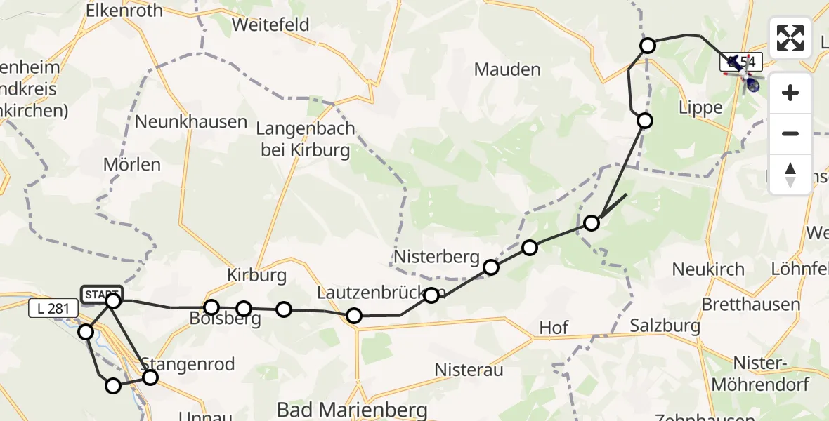 Flugroute Polizeihubschrauber Nister - Siegerland Flughafen, 27 April 2026, 10:51