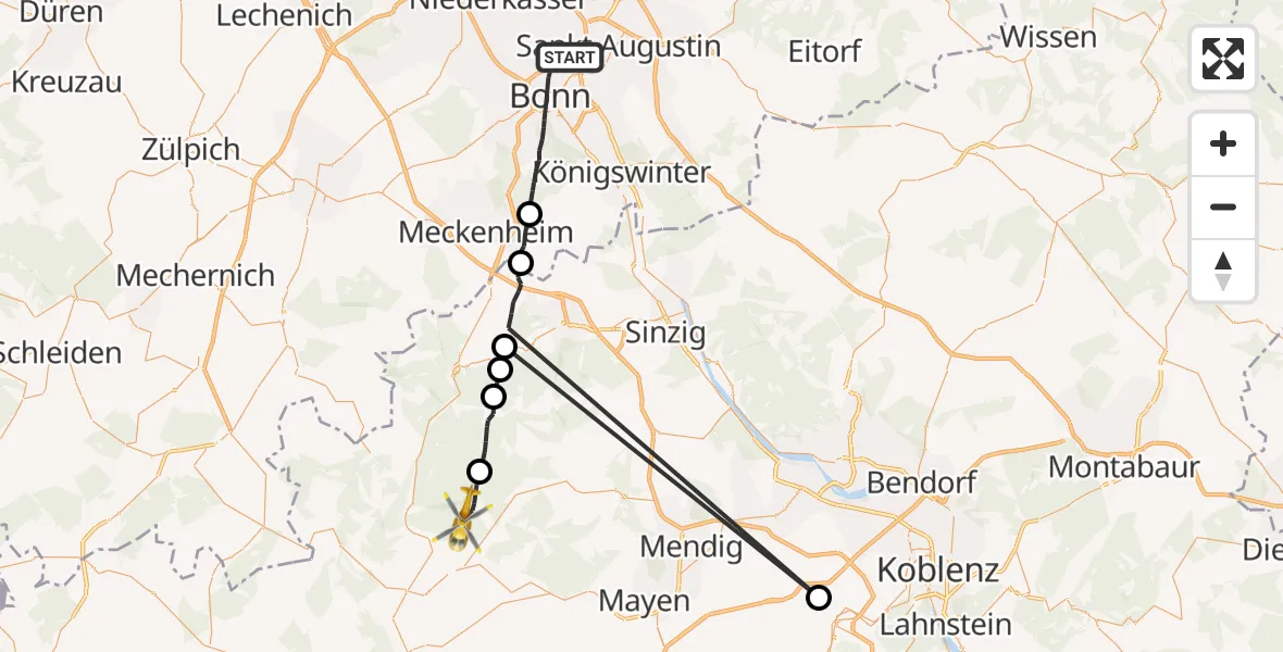 Flugroute Rettungshubschrauber Bonn - Kaltenborn, 27 April 2026, 10:53