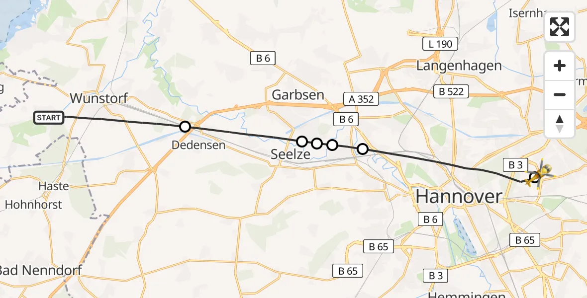 Flugroute Rettungshubschrauber Wunstorf - Hannover Luftrettung Hubschrauberlandeplatz (Christoph 4), 27 April 2026, 10:55