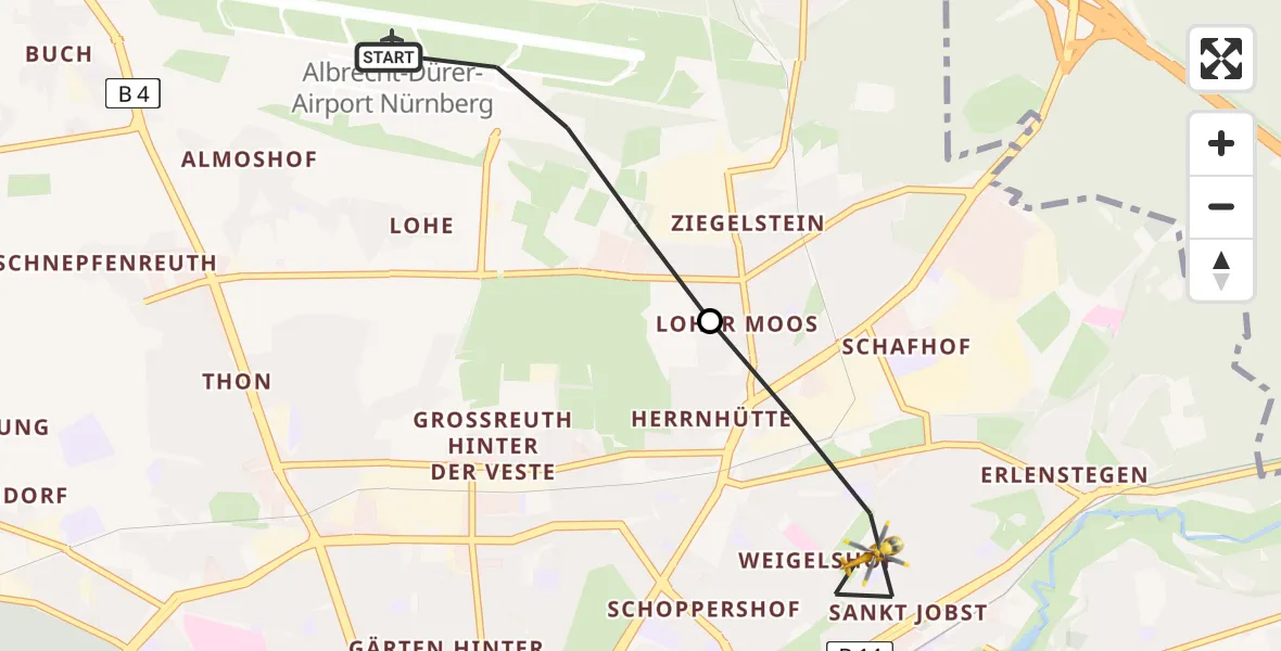 Flugroute Rettungshubschrauber Flughafen Nuremberg - Nürnberg, 27 April 2026, 10:58