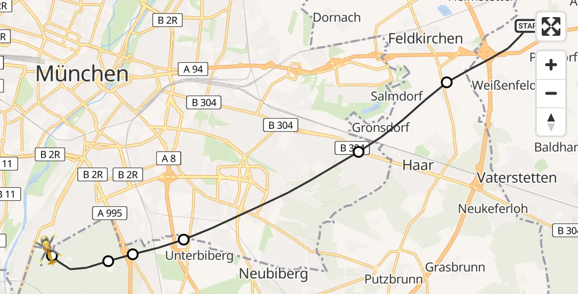 Flugroute Rettungshubschrauber Vaterstetten - ADAC Air Rescue Center Hubschrauberlandeplatz (Christoph 1), 27 April 2026, 11:01