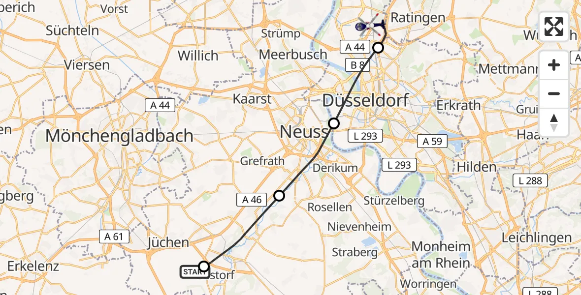 Flugroute Polizeihubschrauber Gustorfer Höhe Flugplatz - Düsseldorf Flughafen, 27 April 2026, 11:01