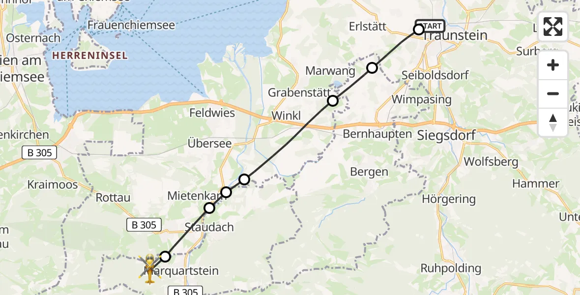 Flugroute Rettungshubschrauber Traunstein Hospital - Marquartstein, 27 April 2026, 11:02