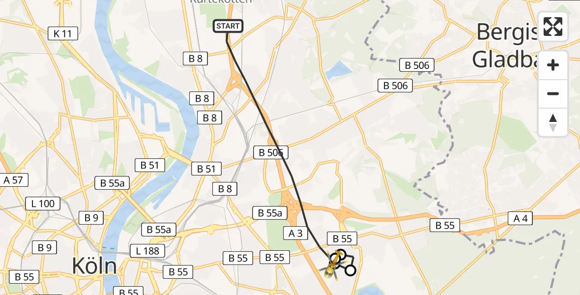 Flugroute Rettungshubschrauber Köln - Merheim Hospital, 27 April 2026, 11:07