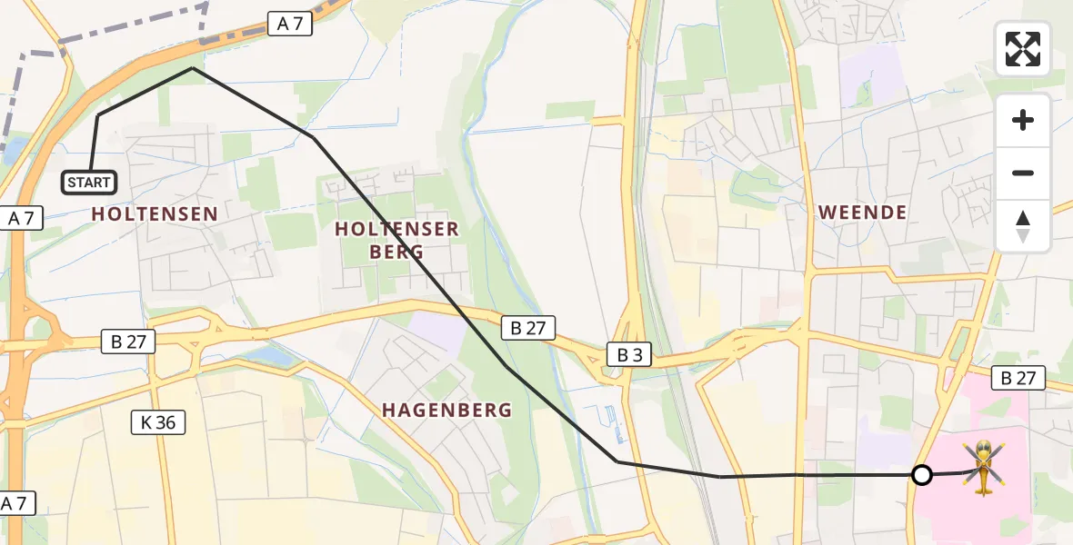 Flugroute Rettungshubschrauber Göttingen - Göttingen University Clinic Hubschrauberlandeplatz, 27 April 2026, 11:10