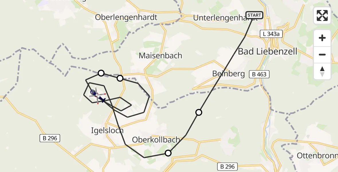 Flugroute Polizeihubschrauber Bad Liebenzell - Oberreichenbach, 27 April 2026, 11:15