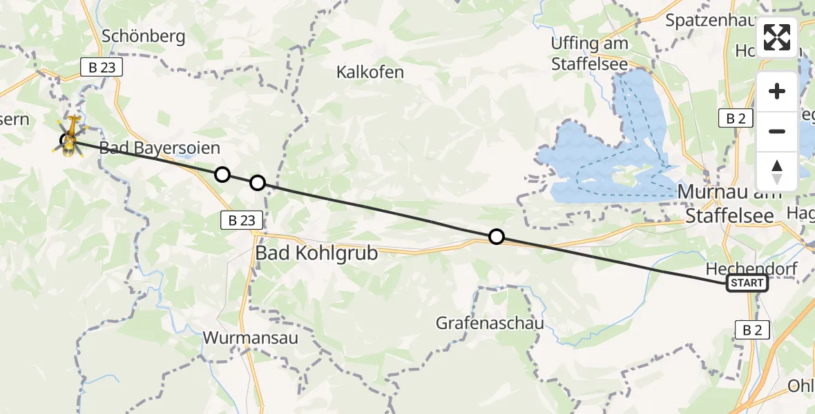 Flugroute Rettungshubschrauber Murnau a.Staffelsee - Wildsteig, 27 April 2026, 11:15