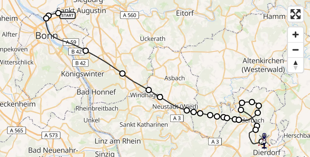 Flugroute Polizeihubschrauber Sankt Augustin - Dierdorf-Wienau Flugplatz, 27 April 2026, 11:16