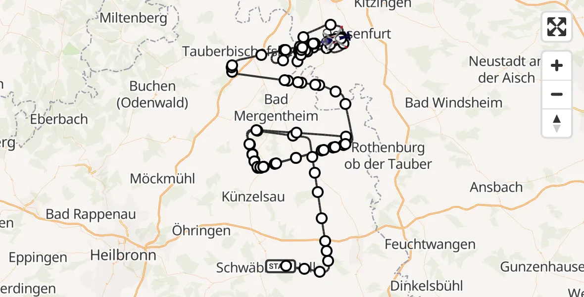 Flugroute Polizeihubschrauber Adolf Würth Flughafen - Gaukönigshofen, 27 April 2026, 11:18