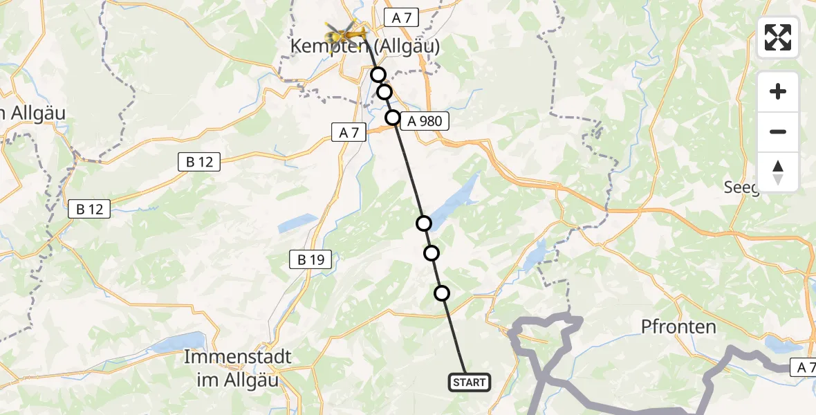 Flugroute Rettungshubschrauber Wertach - Kempten (Allgäu), 27 April 2026, 11:19