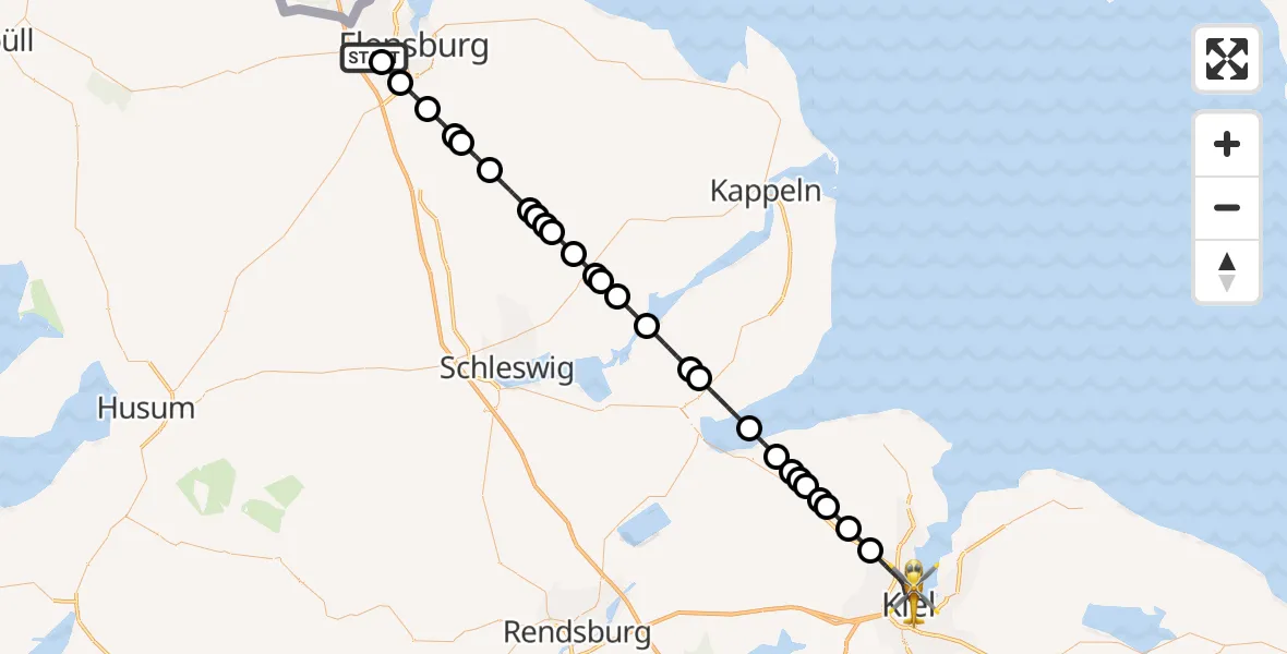 Flugroute Rettungshubschrauber Flensburg-Schäferhaus Flughafen - Kiel, 27 April 2026, 11:20