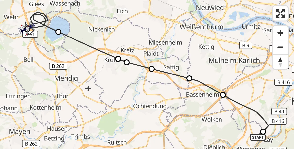 Flugroute Polizeihubschrauber Koblenz-Winningen Flugplatz - Wehr, 27 April 2026, 11:20