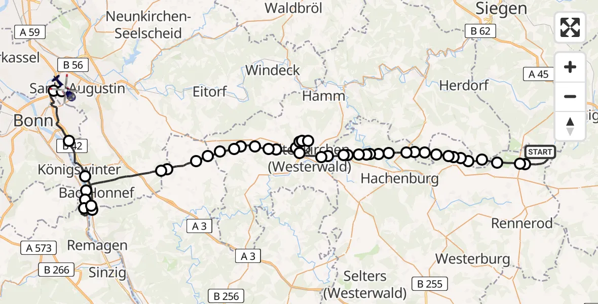 Flugroute Polizeihubschrauber Liebenscheid - Sankt Augustin, 27 April 2026, 11:21