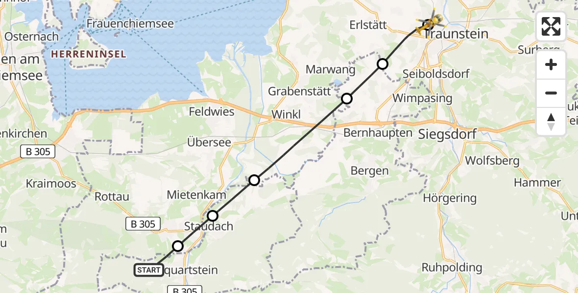 Flugroute Rettungshubschrauber Marquartstein - Traunstein Hospital, 27 April 2026, 11:26