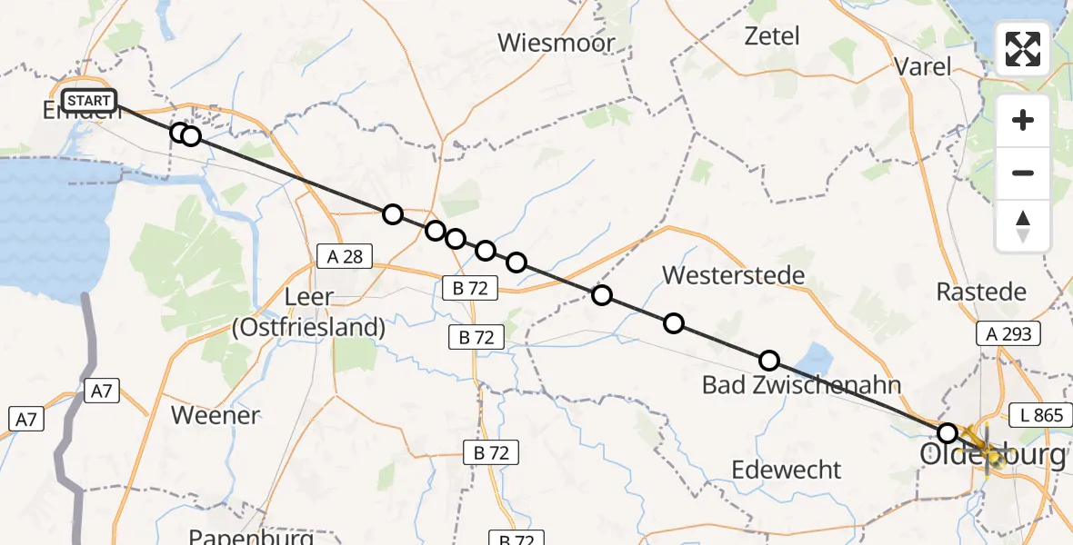 Flugroute Rettungshubschrauber Emden - Oldenburg (Oldb), 27 April 2026, 11:26
