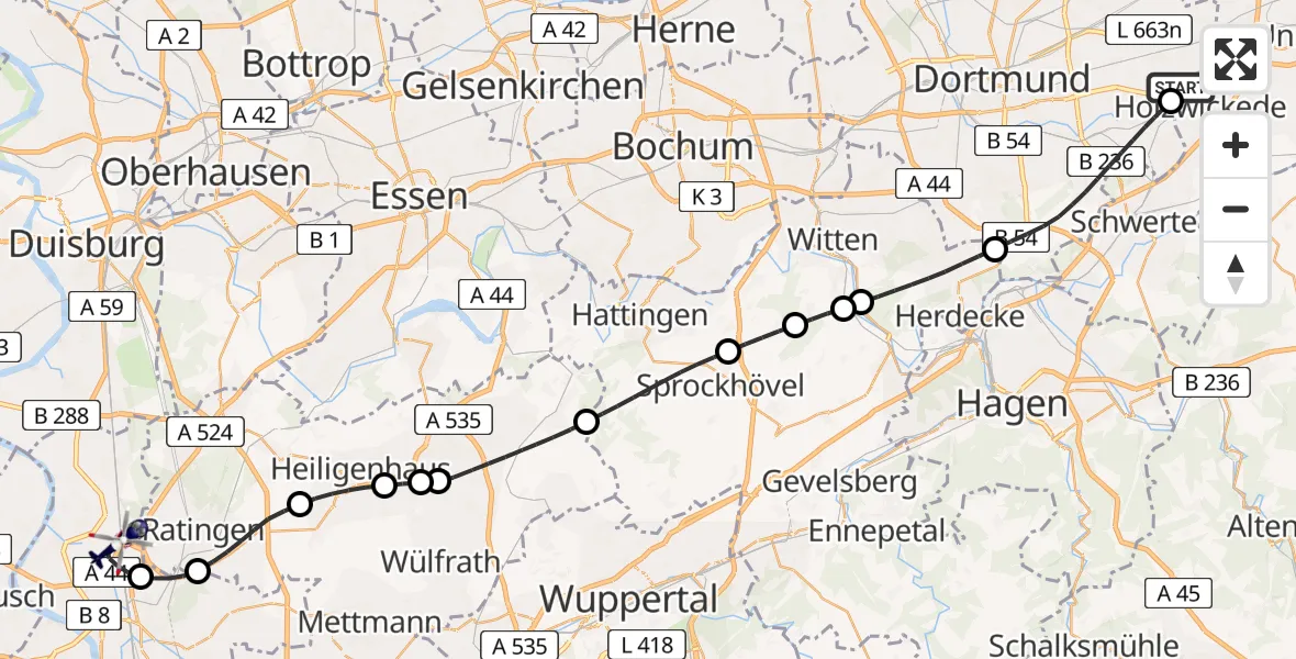 Flugroute Polizeihubschrauber Dortmund Flughafen - Düsseldorf Flughafen, 27 April 2026, 11:26