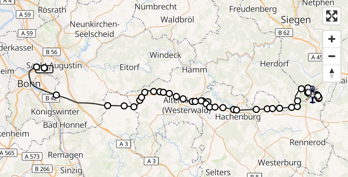 Flugroute Polizeihubschrauber Sankt Augustin - Siegerland Flughafen, 27 April 2026, 11:27