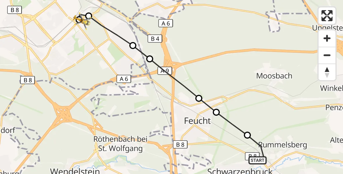 Flugroute Ambulanzhubschrauber Schwarzenbruck - Nürnberg South Hospital, 27 April 2026, 11:27