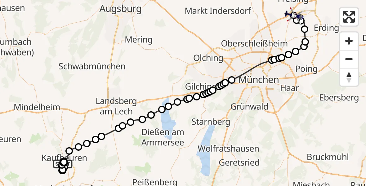 Flugroute Polizeihubschrauber Kaufbeuren Militärflugplatz - München Flughafen, 27 April 2026, 11:28