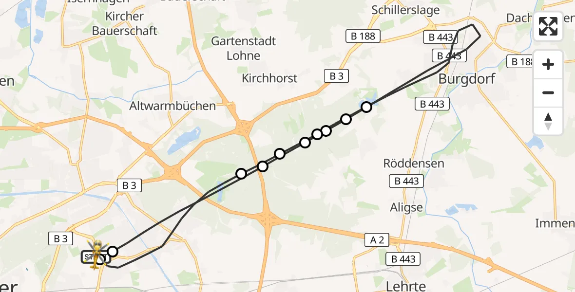 Flugroute Rettungshubschrauber Hannover Luftrettung Hubschrauberlandeplatz (Christoph 4) - Hannover Luftrettung Hubschrauberlandeplatz (Christoph 4), 27 April 2026, 11:29