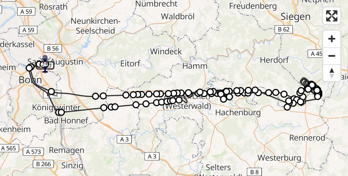 Flugroute Polizeihubschrauber Sankt Augustin - Sankt Augustin, 27 April 2026, 11:33