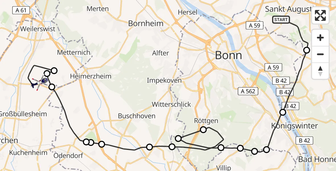Flugroute Polizeihubschrauber Sankt Augustin - Weilerswist, 27 April 2026, 11:38