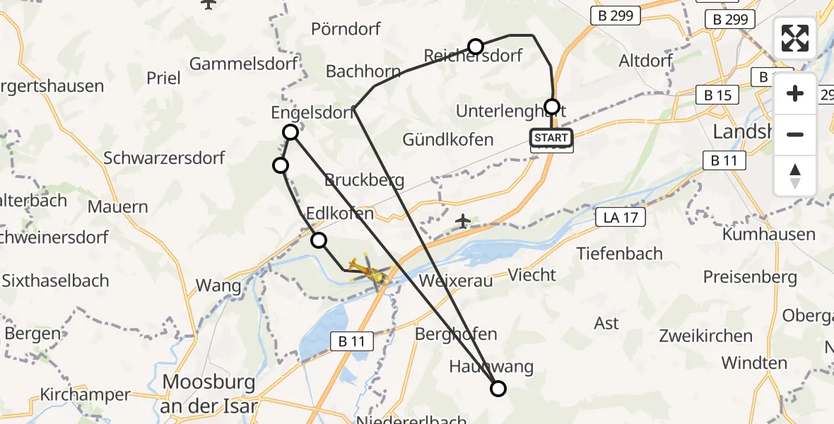 Flugroute Rettungshubschrauber Landshut - Bruckberg, 27 April 2026, 11:38