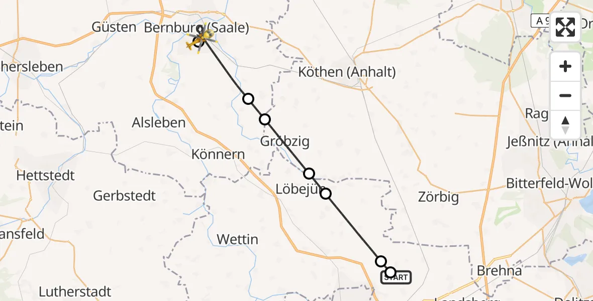 Flugroute Rettungshubschrauber Halle-Oppin Flugplatz - Bernburg (Saale), 27 April 2026, 11:42