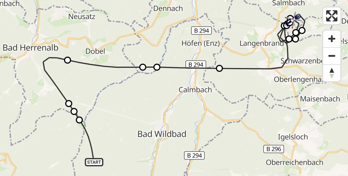 Flugroute Polizeihubschrauber Bad Wildbad - Engelsbrand, 27 April 2026, 11:44
