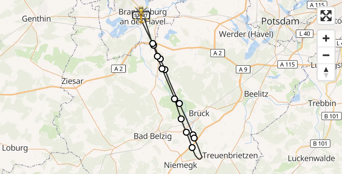 Flugroute Rettungshubschrauber Brandenburg an der Havel - Brandenburg an der Havel, 27 April 2026, 11:45